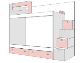 Кровать двухъярусная 2 ящика и лестница Нордик Пинк изображение 1