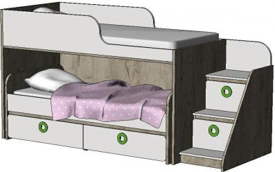 Кровать-чердак с выкатной кроватью MBR2Q Клюква Мини