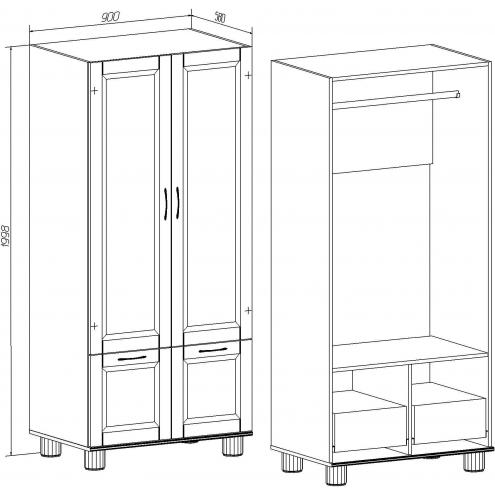 Шкаф для одежды 2-х дверный с ящиками Радуга