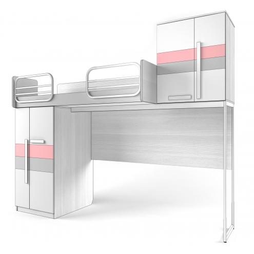 Кровать-чердак со шкафом внизу Твист Олли L/R (розовая)